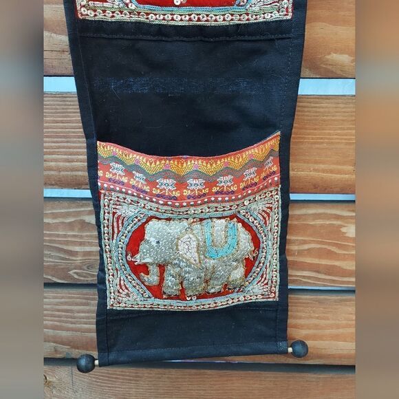 Vintage Tapestry Wall Hanging Pocket Wall Hanging Elephants Wall Art - Picture 3 of 6